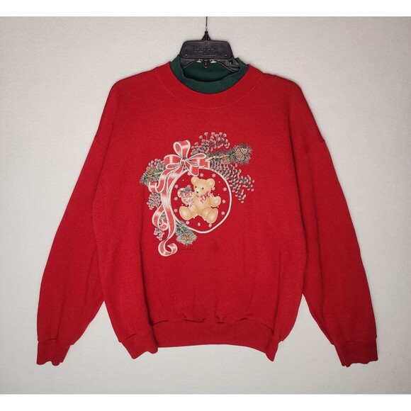 Vintage Christmas Sweatshirt Teddy Bear Grandma Womens Large - Picture 1 of 7